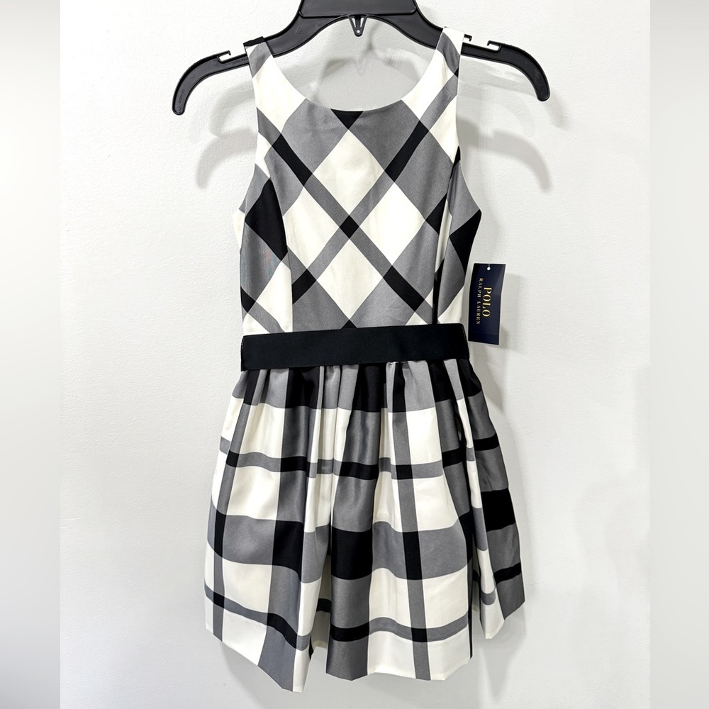 Polo by Ralph Lauren Black White Gray Plaid Girls Formal Dress